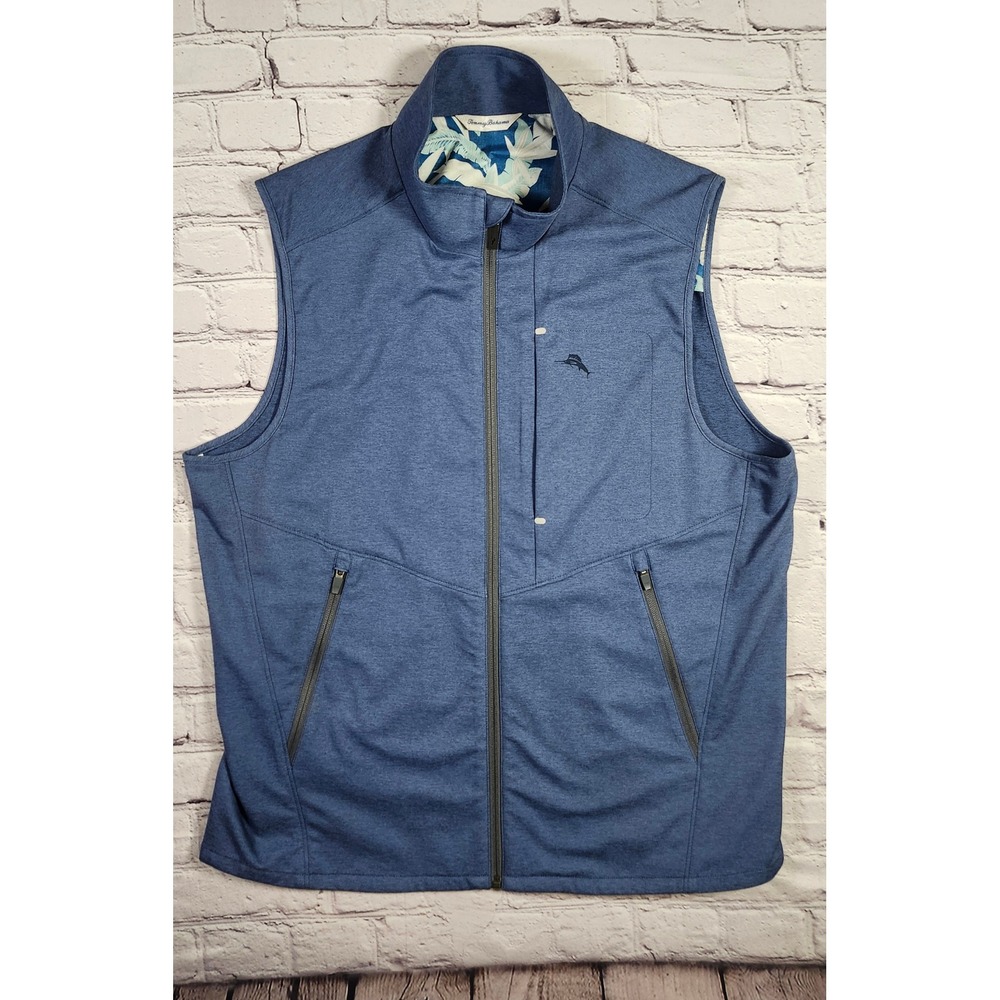NWOT Tommy Bahama Mens Blue Heathered Full Zip Performance Vest Large